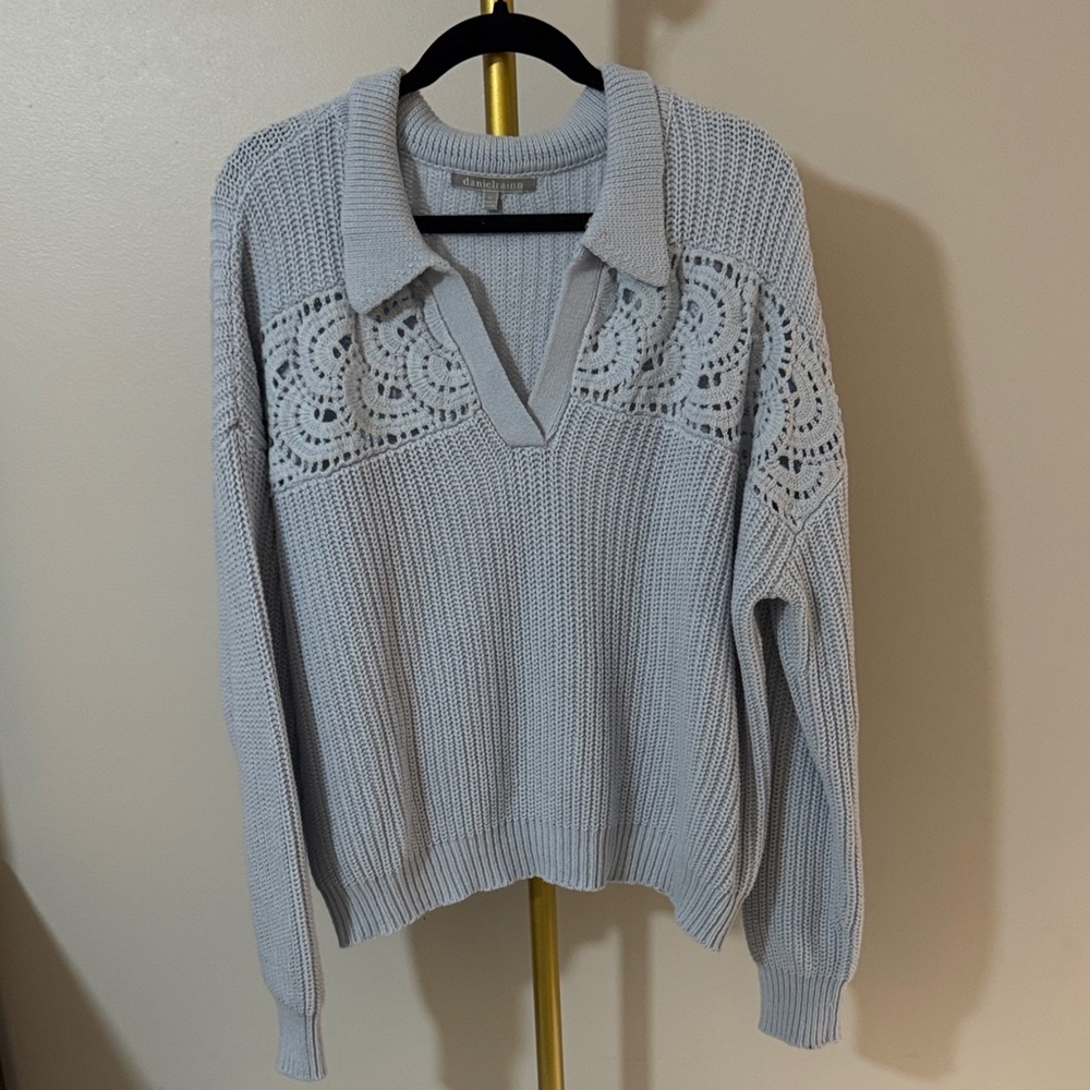 Women's Light Blue Sweater with Lace Detail